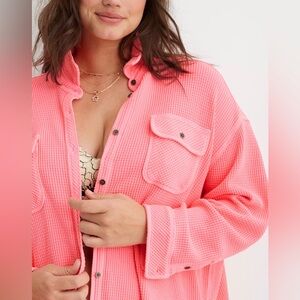 Aerie lumberjane waffle shirt in pink
